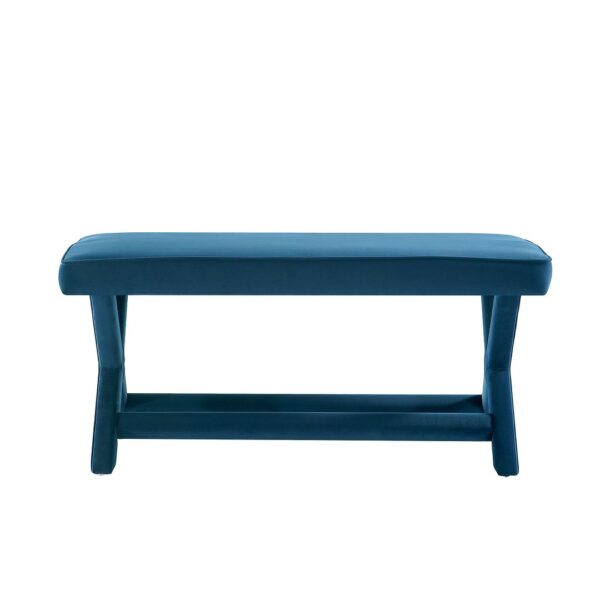 Manhattan Comfort Abigail Mid-Century Modern Velvet Upholstered Bench in Blue