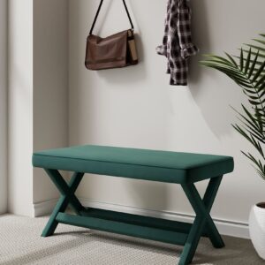 Manhattan Comfort Abigail Mid-Century Modern Velvet Upholstered Bench in Green