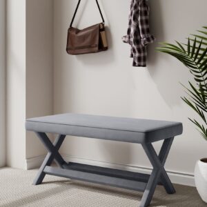 Manhattan Comfort Abigail Mid-Century Modern Velvet Upholstered Bench in Grey