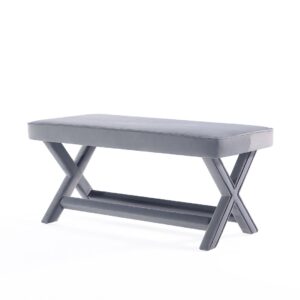 Manhattan Comfort Abigail Mid-Century Modern Velvet Upholstered Bench in Grey