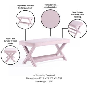 Manhattan Comfort Abigail Mid-Century Modern Velvet Upholstered Bench in Pink