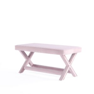 Manhattan Comfort Abigail Mid-Century Modern Velvet Upholstered Bench in Pink