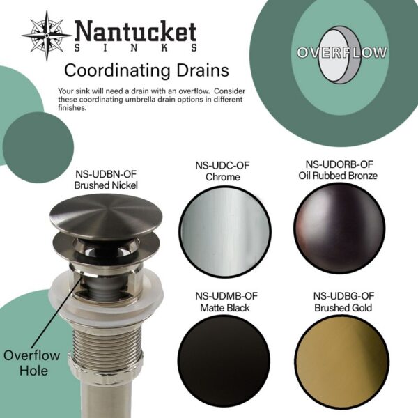 Nantucket Sinks RLS-OF 17 Inch Hand Hammered Stainless Steel Round Undermount Bathroom Sink With Overflow