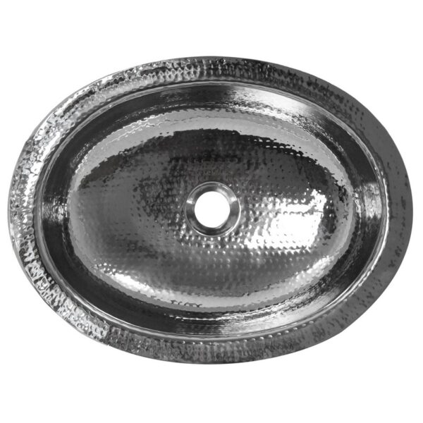 Nantucket OVS Brightwork Home Collections 17.75 x 13.75 Inch Hand Hammered Stainless Steel Oval Undermount Bathroom Sink