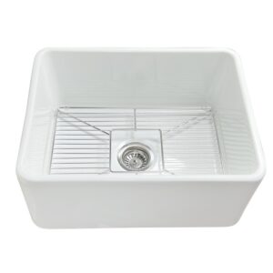 Nantucket Sinks P-FCS23 Cape 23 1/4 Inch Single Bowl Fireclay Undermount and Apron Kitchen Sink - White