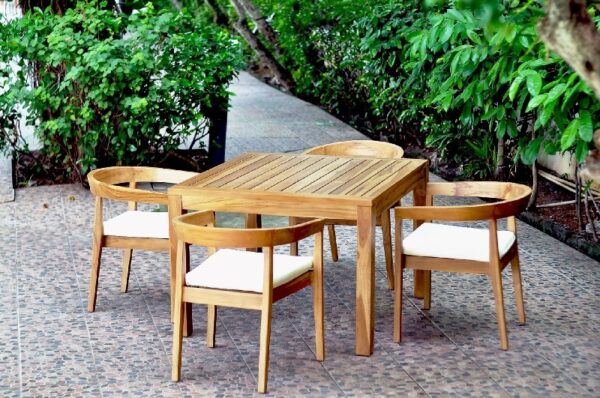 Panama Jack PJO-3601-NAT-5DA-CUSH Bali Teak 5 Piece Square Dining Table with Cushions - Brown