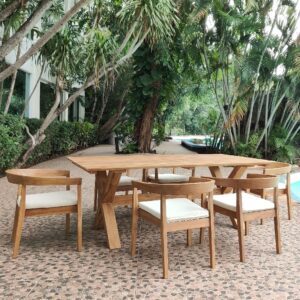 Panama Jack PJO-3601-NAT-7DA-CUSH Bali Teak 7 Piece Square Dining Table with Cushions - Brown