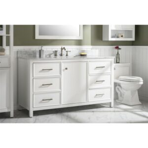 Legion Furniture WLF2160S-W 60 Inch White Finish Single Sink Vanity Cabinet with Carrara White Top