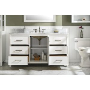 Legion Furniture WLF2160S-W 60 Inch White Finish Single Sink Vanity Cabinet with Carrara White Top