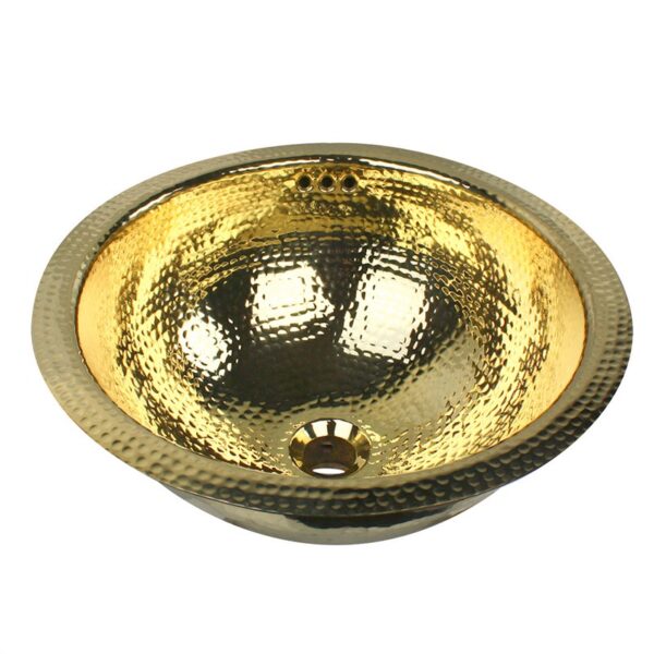 Nantucket Sinks RLB 16-1/2 Inch Hammered Brass Round Undermount Bathroom Sink With Overflow