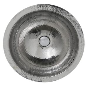 Nantucket Sinks RLS-OF 17 Inch Hand Hammered Stainless Steel Round Undermount Bathroom Sink With Overflow