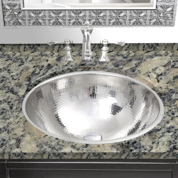 Nantucket Sinks RLS-OF 17 Inch Hand Hammered Stainless Steel Round Undermount Bathroom Sink With Overflow