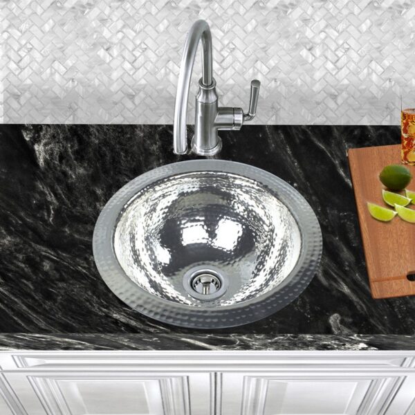 Nantucket Sinks ROS Brightworks Home 13 Inch Hand Hammered Round Bar Sink in Stailess Steel