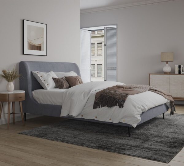 Manhattan Comfort Heather Full-Size Bed in Velvet Grey and Black Legs