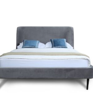 Manhattan Comfort Heather Full-Size Bed in Velvet Grey and Black Legs