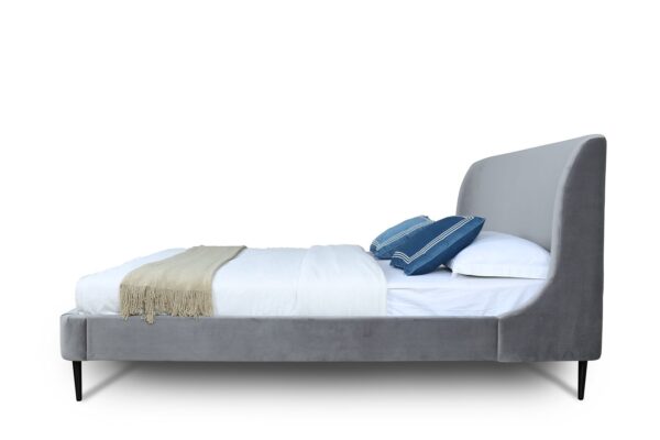 Manhattan Comfort Heather Full-Size Bed in Velvet Grey and Black Legs