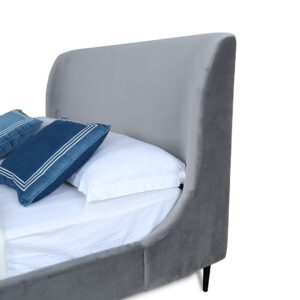 Manhattan Comfort Heather Full-Size Bed in Velvet Grey and Black Legs