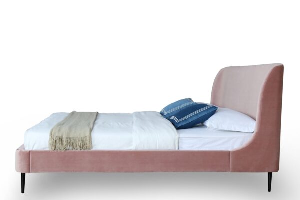 Manhattan Comfort Heather Queen Bed in Velvet Blush and Black Legs