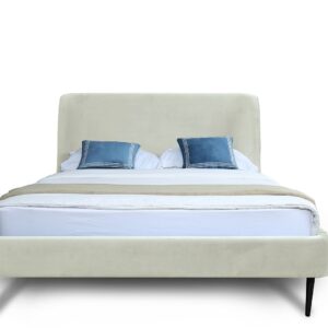 Manhattan Comfort Heather Queen Bed in Velvet Cream and Black Legs