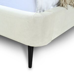 Manhattan Comfort Heather Queen Bed in Velvet Cream and Black Legs