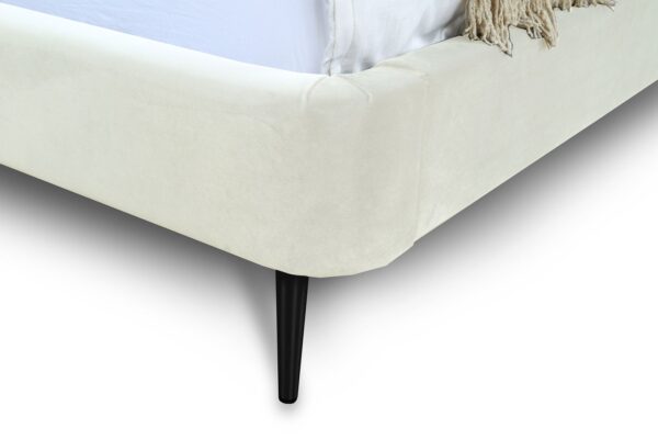 Manhattan Comfort Heather Queen Bed in Velvet Cream and Black Legs