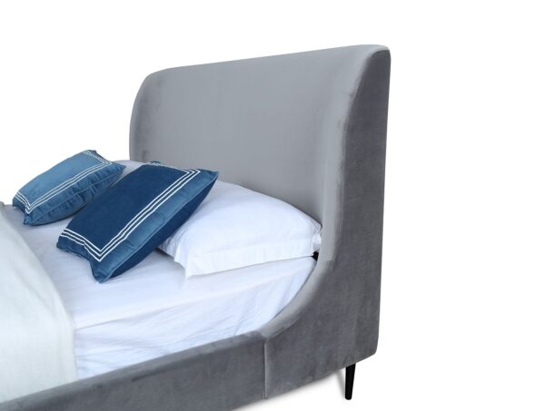 Manhattan Comfort Heather Queen Bed in Velvet Grey and Black Legs