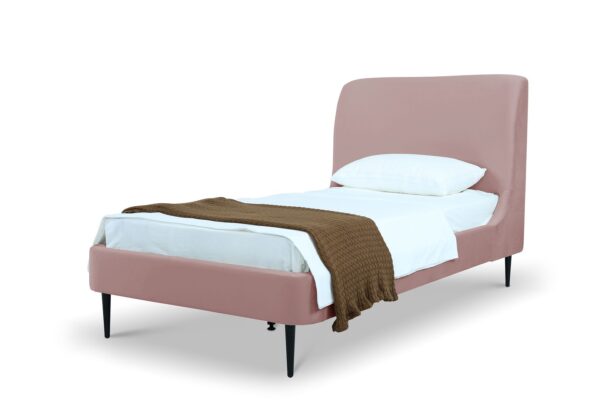 Manhattan Comfort Heather Velvet Twin Bed in Blush with Black Legs