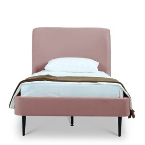 Manhattan Comfort Heather Velvet Twin Bed in Blush with Black Legs