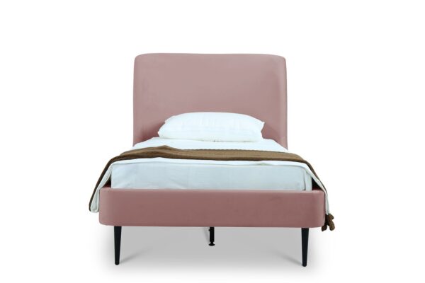 Manhattan Comfort Heather Velvet Twin Bed in Blush with Black Legs