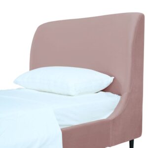 Manhattan Comfort Heather Velvet Twin Bed in Blush with Black Legs