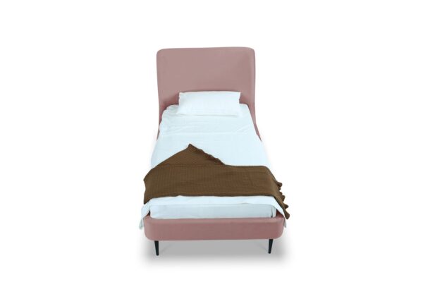 Manhattan Comfort Heather Velvet Twin Bed in Blush with Black Legs