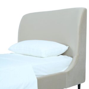 Manhattan Comfort Heather Velvet Twin Bed in Cream with Black Legs