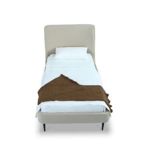 Manhattan Comfort Heather Velvet Twin Bed in Cream with Black Legs