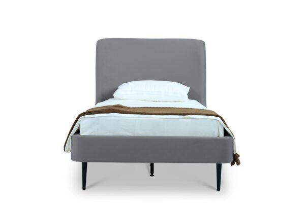 Manhattan Comfort Heather Velvet Twin Bed in Grey with Black Legs