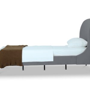 Manhattan Comfort Heather Velvet Twin Bed in Grey with Black Legs