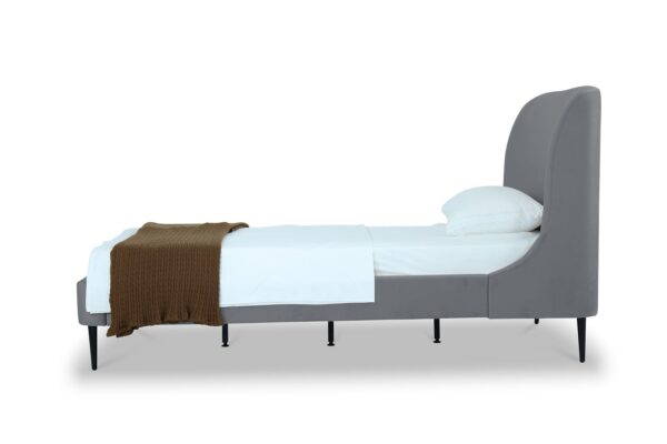 Manhattan Comfort Heather Velvet Twin Bed in Grey with Black Legs