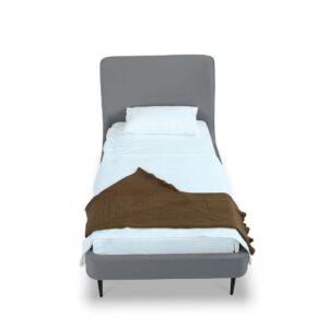 Manhattan Comfort Heather Velvet Twin Bed in Grey with Black Legs