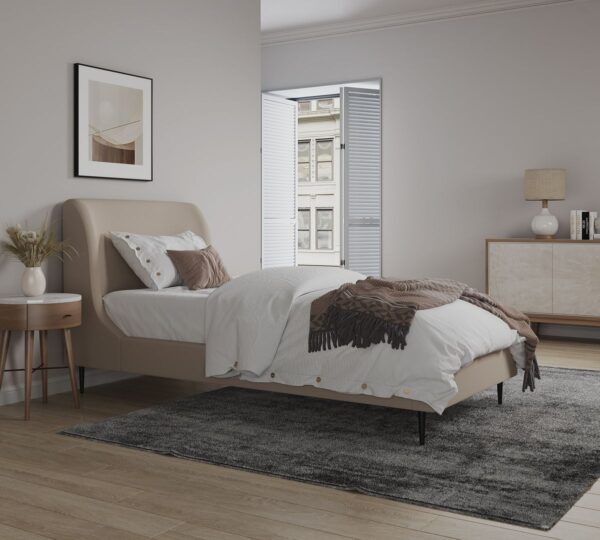 Manhattan Comfort Heather Velvet Twin Bed in Taupe with Black Legs