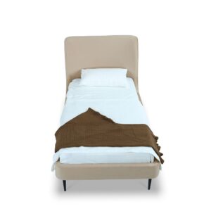 Manhattan Comfort Heather Velvet Twin Bed in Taupe with Black Legs