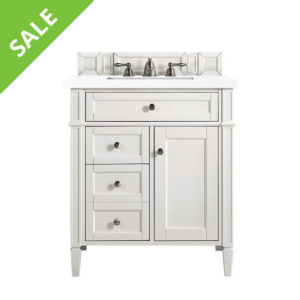 James Martin 650-V30-BW-3WZ Brittany 30 Inch Single Vanity with 3cm White Zeus Quartz Top in Bright White