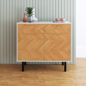 Manhattan Comfort Mid-Century Modern Liam Sideboard with 4 Shelves in White and Wood