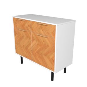 Manhattan Comfort Mid-Century Modern Liam Sideboard with 4 Shelves in White and Wood