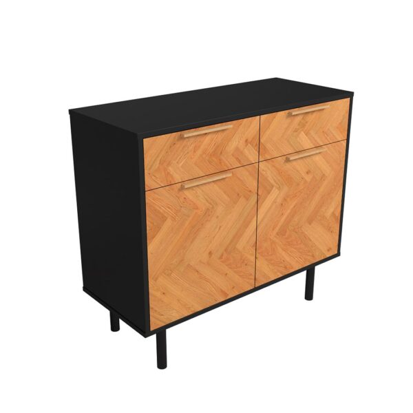 Manhattan Comfort Mid-Century Modern Liam Sideboard with 4 Shelves in Black and Wood