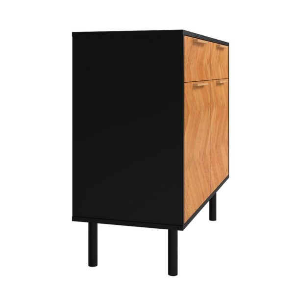 Manhattan Comfort Mid-Century Modern Liam Sideboard with 4 Shelves in Black and Wood