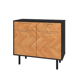 Manhattan Comfort Mid-Century Modern Liam Sideboard with 4 Shelves in Black and Wood