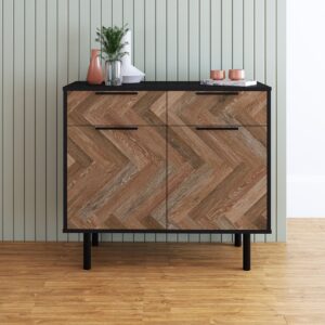 Manhattan Comfort Mid-Century Modern Liam Sideboard with 4 Shelves in Black and Brown