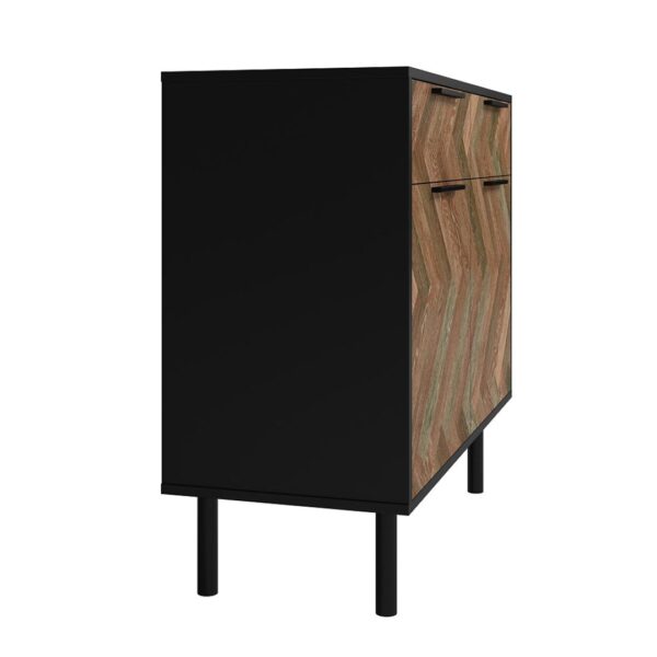 Manhattan Comfort Mid-Century Modern Liam Sideboard with 4 Shelves in Black and Brown