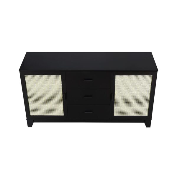 Manhattan Comfort Sheridan 59.05 Modern Cane Sideboard with Adjustable Shelves in Black