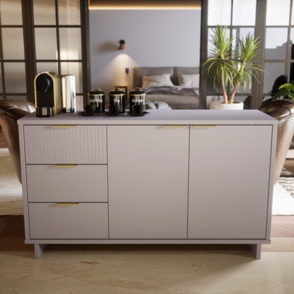 Manhattan Comfort Granville 55.07" Modern Sideboard with 3 Full Extension Drawers in Light Grey