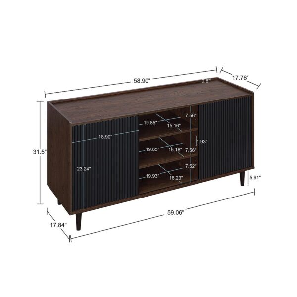 Manhattan Comfort Duane 59.05 Modern Ribbed Sideboard with Adjustable Shelves in Dark Brown and Black